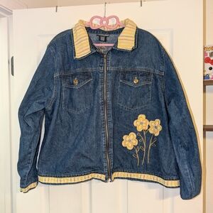 Fashion Classics Denim Jacket with Yellow Floral Embroidery